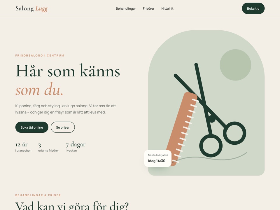 Exempel på hemsida för en frisörsalong